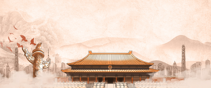 A beautiful painting depicting a serene Chinese temple amids a bustling modern city. 